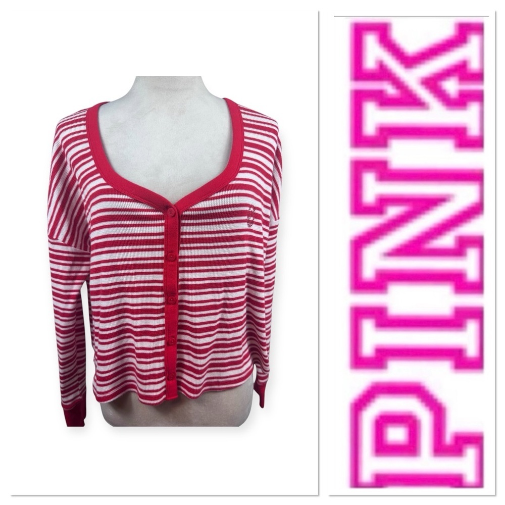 NWT PINK Victoria’s Secret red and white striped long sleeve crop type size XS